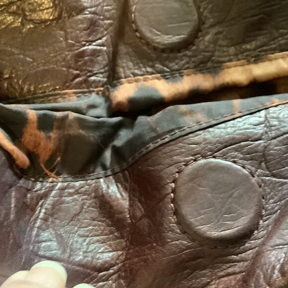 NWOT Brown Shoulder Bag Genuine Leather,Leopard Print Interior, Zipper, Makowski - Picture 10 of 13